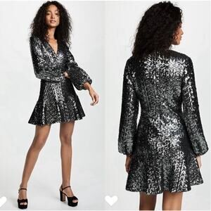 Alexis Renada Sequin Long Sleeve Mini Dress NWT in Gunmetal Size Medium Silver